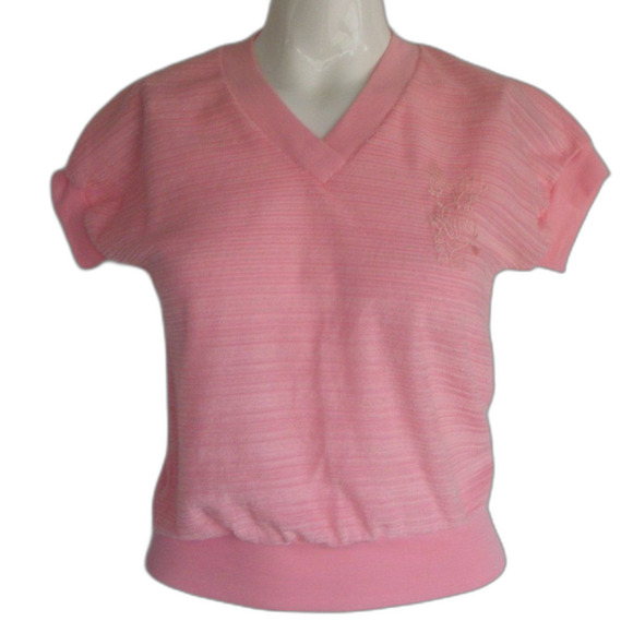 Elaine Reynolds Top, VINTAGE M/S, Pink Textured Terry, Short sleeve, V-neck - Picture 10 of 12